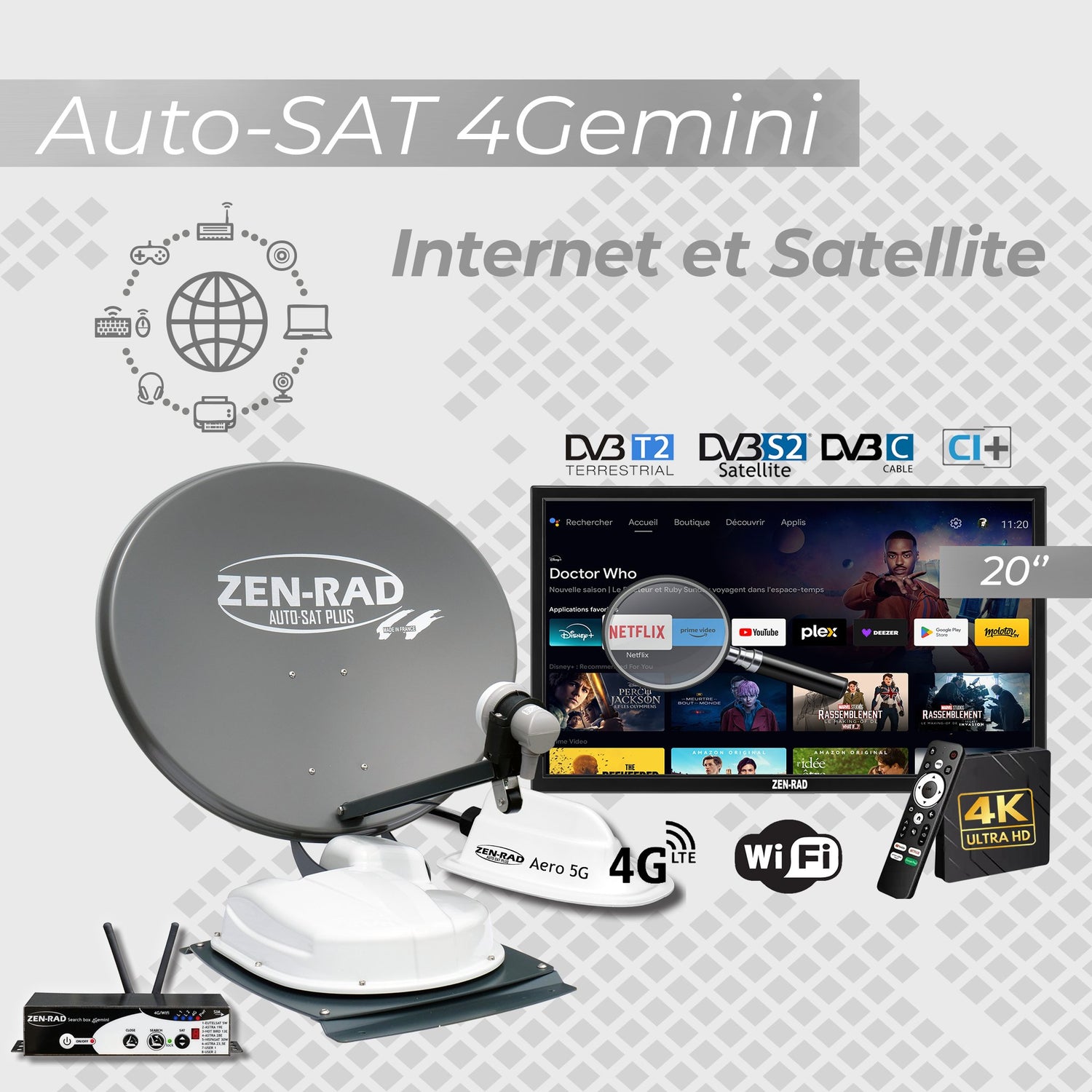Antennes Automatiques - Tout en un ! Satellite + Internet WiFi