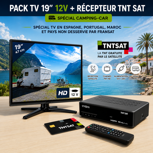 Pack TNT SAT HD 12V + TV 19" pour camping car ESPAGNE/PORTUGAL/MAROC*