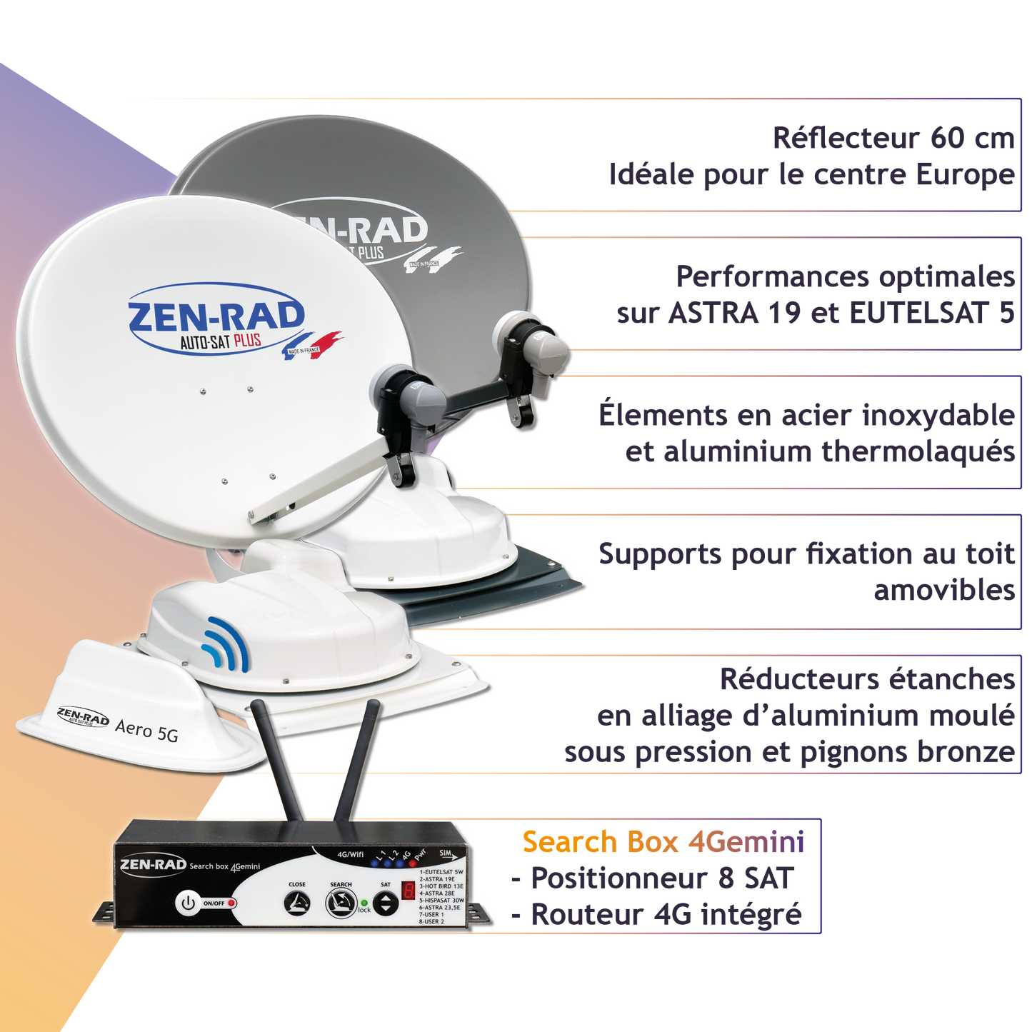 🏷️ Antenne satellite automatique + Internet - AUTO-SAT 4Gemini 60 + SEARCH BOX 4Gemini