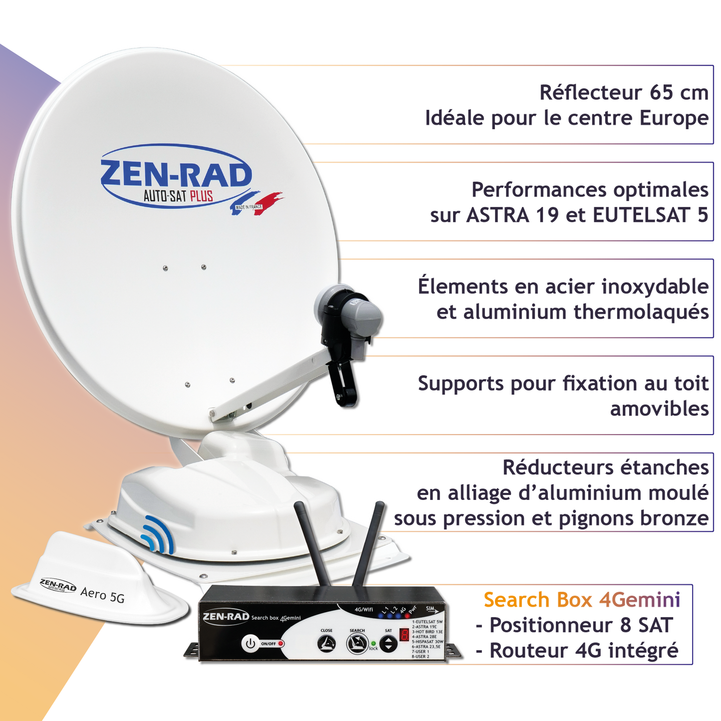 🏷️Antenne satellite automatique + Internet - AUTO-SAT 4Gemini 65 + SEARCH BOX 4Gemini