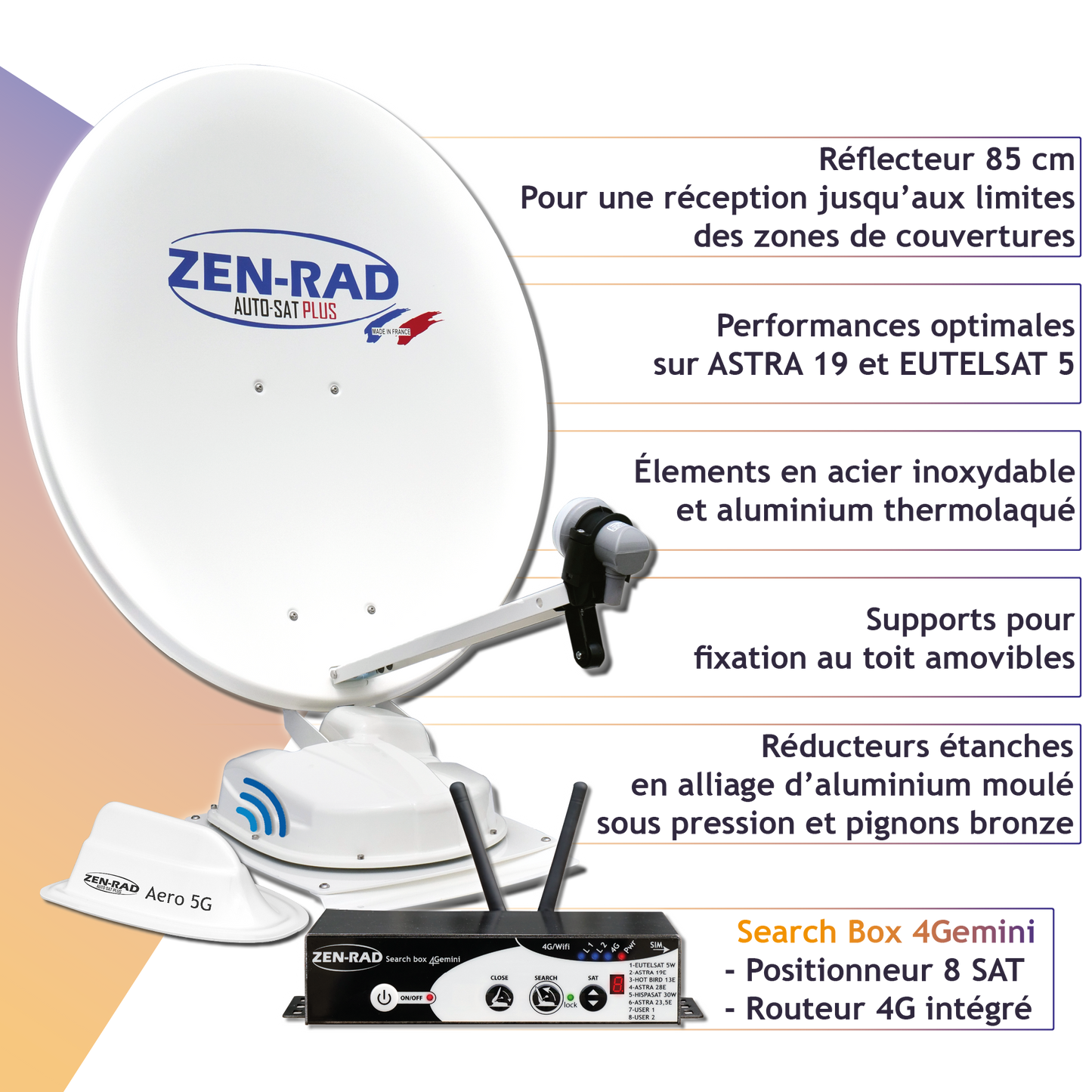 🏷️Antenne satellite automatique + Internet - AUTO-SAT 4Gemini 85 + SEARCH BOX 4Gemini